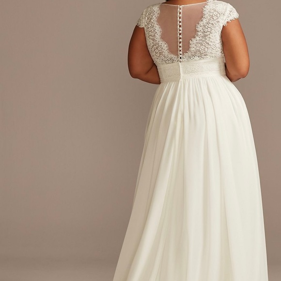 Lace Illusion Back Chiffon Tall Plus Wedding Dress by David’s Bridal - Picture 2 of 10